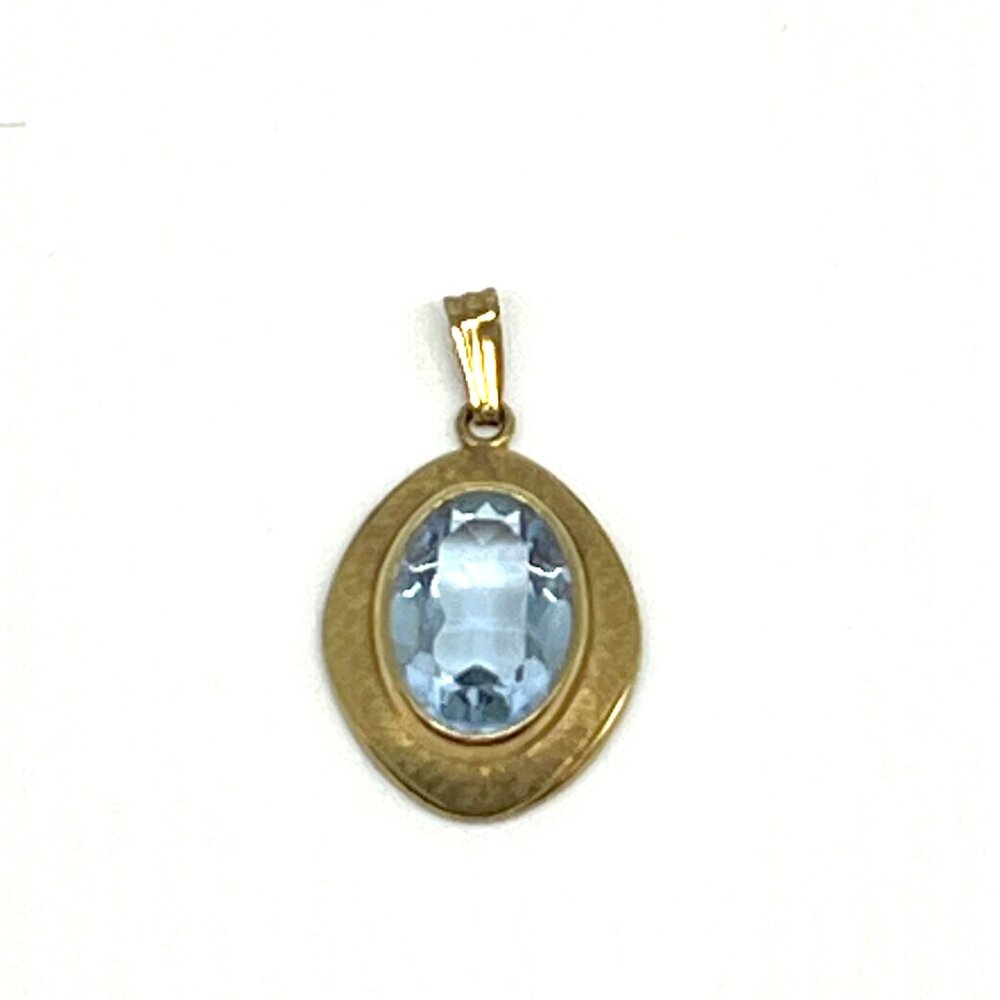 Estate Find! Blue Topaz 9kt Gold Designer Signed K&L Vintage Pendant - Picture 2 of 8